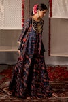 Buy_SHRADDHA RAMBHIA_Blue Slub Silk Printed Floral Round Peplum Kurta And Palazzo Set _at_Aza_Fashions