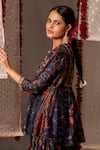 SHRADDHA RAMBHIA_Blue Slub Silk Printed Floral Round Peplum Kurta And Palazzo Set _Online_at_Aza_Fashions