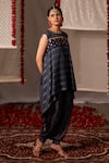 Buy_Shraddha Rambhia_Blue Silk, Cotton Sequins, Embroidery Round Neck Pintuck Kurta And Pant Set_at_Aza_Fashions