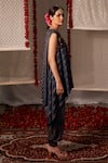 Shop_Shraddha Rambhia_Blue Silk, Cotton Sequins, Embroidery Round Neck Pintuck Kurta And Pant Set_at_Aza_Fashions