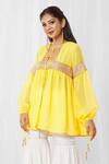 Bhairavi Jaikishan_Yellow Georgette Gota Patti Lace Round Lined Top  _Online_at_Aza_Fashions