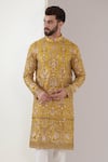 Kasbah_Yellow Georgette Embroidered Floral Sequin Kurta _Online_at_Aza_Fashions