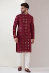 Buy_Kasbah_Maroon Georgette Embroidered Sequins And Chikankari Kurta _at_Aza_Fashions