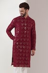 Kasbah_Maroon Georgette Embroidered Sequins And Chikankari Kurta _Online_at_Aza_Fashions