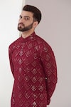 Buy_Kasbah_Maroon Georgette Embroidered Sequins And Chikankari Kurta _Online_at_Aza_Fashions