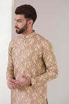 Buy_Kasbah_Brown Silk Embroidered Thread Work Kurta_Online_at_Aza_Fashions