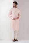 Buy_Kasbah_Pink Georgette Embroidery Thread Mirror Work Kurta_at_Aza_Fashions