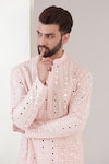 Buy_Kasbah_Pink Georgette Embroidery Thread Mirror Work Kurta_Online_at_Aza_Fashions