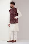 Buy_Kasbah_Maroon Georgette Embroidery Kashmiri Nehru Jacket _at_Aza_Fashions