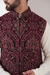 Buy_Kasbah_Maroon Georgette Embroidery Kashmiri Nehru Jacket _Online_at_Aza_Fashions