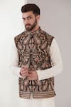 Kasbah_Black Georgette Embroidery Kashmiri Paisley Pattern Nehru Jacket _Online_at_Aza_Fashions