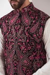 Buy_Kasbah_Maroon Georgette Embroidery Kashmiri Sequin Nehru Jacket _Online_at_Aza_Fashions