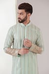 Kasbah Blue Georgette Sequins, Embroidery Stripe Pattern Kurta Online at Aza Fashions Kasbah_Blue Georgette Sequins, Embroidery Stripe Pattern Kurta _Online_at_Aza_Fashions