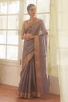 Buy_FIVE POINT FIVE_Purple Chanderi Cotton Woven Saree With Running Blouse  _at_Aza_Fashions