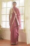 Buy_FIVE POINT FIVE_Pink Chanderi Cotton Woven Saree With Running Blouse _at_Aza_Fashions