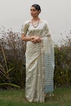 Buy_FIVE POINT FIVE_Blue Chanderi Cotton Handwoven Saree With Running Blouse  _at_Aza_Fashions