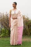 Buy_FIVE POINT FIVE_Pink Chanderi Cotton Woven Saree With Running Blouse _at_Aza_Fashions