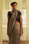 FIVE POINT FIVE_Silver Tissue Striped Saree With Running Blouse  _Online_at_Aza_Fashions