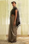 Buy_FIVE POINT FIVE_Silver Tissue Striped Saree With Running Blouse  _Online_at_Aza_Fashions