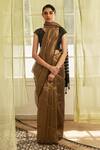 Buy_FIVE POINT FIVE_Gold Tissue Striped Saree With Running Blouse _at_Aza_Fashions