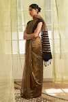 FIVE POINT FIVE_Gold Tissue Striped Saree With Running Blouse _Online_at_Aza_Fashions
