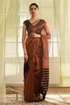 Buy_FIVE POINT FIVE_Brown Tissue Saree With Running Blouse _at_Aza_Fashions