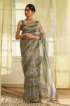 Buy_FIVE POINT FIVE_Green Kora Saree With Running Blouse _at_Aza_Fashions