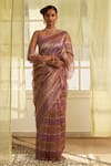 Buy_FIVE POINT FIVE_Purple Kora Striped Saree With Running Blouse  _at_Aza_Fashions