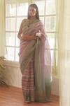 Buy_Five Point Five_Purple Handloom Cotton, Linen Zari Saree With Running Blouse_at_Aza_Fashions