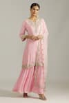 Buy_Priyaa_Pink Georgette, Net Cut Work, Sequins Split Floral Embroidered Kurta Sharara Set _at_Aza_Fashions