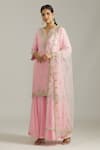 Shop_Priyaa_Pink Georgette, Net Cut Work, Sequins Split Floral Embroidered Kurta Sharara Set _at_Aza_Fashions
