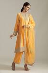 Shop_Priyaa_Yellow Chanderi Silk, Net Sequins, Cut Work Dori Embroidered Kurta Pyjama Set _at_Aza_Fashions