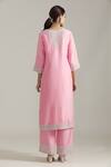 Priyaa_Pink Organza, Silk Sequins, Cut Work V-neck Foliage Embroidered Kurta Pyjama Set _Online_at_Aza_Fashions