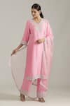 Priyaa_Pink Organza, Silk Sequins, Cut Work V-neck Foliage Embroidered Kurta Pyjama Set _at_Aza_Fashions