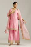 Buy_Priyaa_Pink Summer Silk Embroidered Sequin V Floral Dori Kurta Pyjama Set  _at_Aza_Fashions