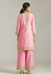 Priyaa_Pink Summer Silk Embroidered Sequin V Floral Dori Kurta Pyjama Set  _Online_at_Aza_Fashions