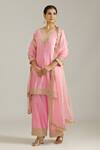 Shop_Priyaa_Pink Summer Silk Embroidered Sequin V Floral Dori Kurta Pyjama Set  _at_Aza_Fashions