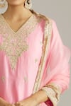 Shop_Priyaa_Pink Summer Silk Embroidered Sequin V Floral Dori Kurta Pyjama Set  _Online_at_Aza_Fashions