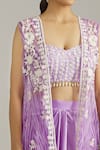 Buy_Priyaa_Purple Satin Silk Embroidered Sequin Jacket Dori Harem Pant Set 