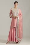 Buy_Priyaa_Pink Summer Silk Embroidered Gota Patti Floral Kurta Gharara Set  _at_Aza_Fashions