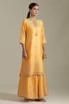 Buy_Priyaa_Yellow Chanderi Silk Embroidered Gota Patti Keyhole Kurta Sharara Set  _Online_at_Aza_Fashions