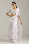 Buy_Priyaa_Purple Georgette Embroidered Floral Blouse With Pre-draped Saree  _at_Aza_Fashions