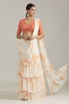 Buy_Priyaa_Orange Georgette Embroidered Blouse With Tie Dye Pre-draped Saree  _at_Aza_Fashions