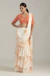 Shop_Priyaa_Orange Georgette Embroidered Blouse With Tie Dye Pre-draped Saree  _Online_at_Aza_Fashions