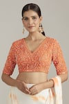 Priyaa_Orange Georgette Embroidered Blouse With Tie Dye Pre-draped Saree  _at_Aza_Fashions