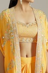 Priyaa_Yellow Georgette Floral Gota Patti Embellished Drape Pant Set  _Online_at_Aza_Fashions