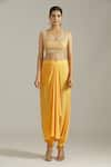 Shop_Priyaa_Yellow Georgette Floral Gota Patti Embellished Drape Pant Set  _Online_at_Aza_Fashions