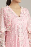 Shop_Priyaa_Pink Net Embroidered Dori V Neck Drape Tunic With Palazzo  _Online_at_Aza_Fashions