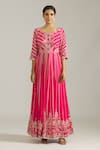 Buy_Priyaa_Pink Net Embroidered Gota Patti Scallop Embellished Anarkali Pant Set  _Online_at_Aza_Fashions