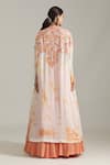 Priyaa_Orange Georgette Embroidered Sequin Cape Floral Dori Lehenga Set _Online_at_Aza_Fashions